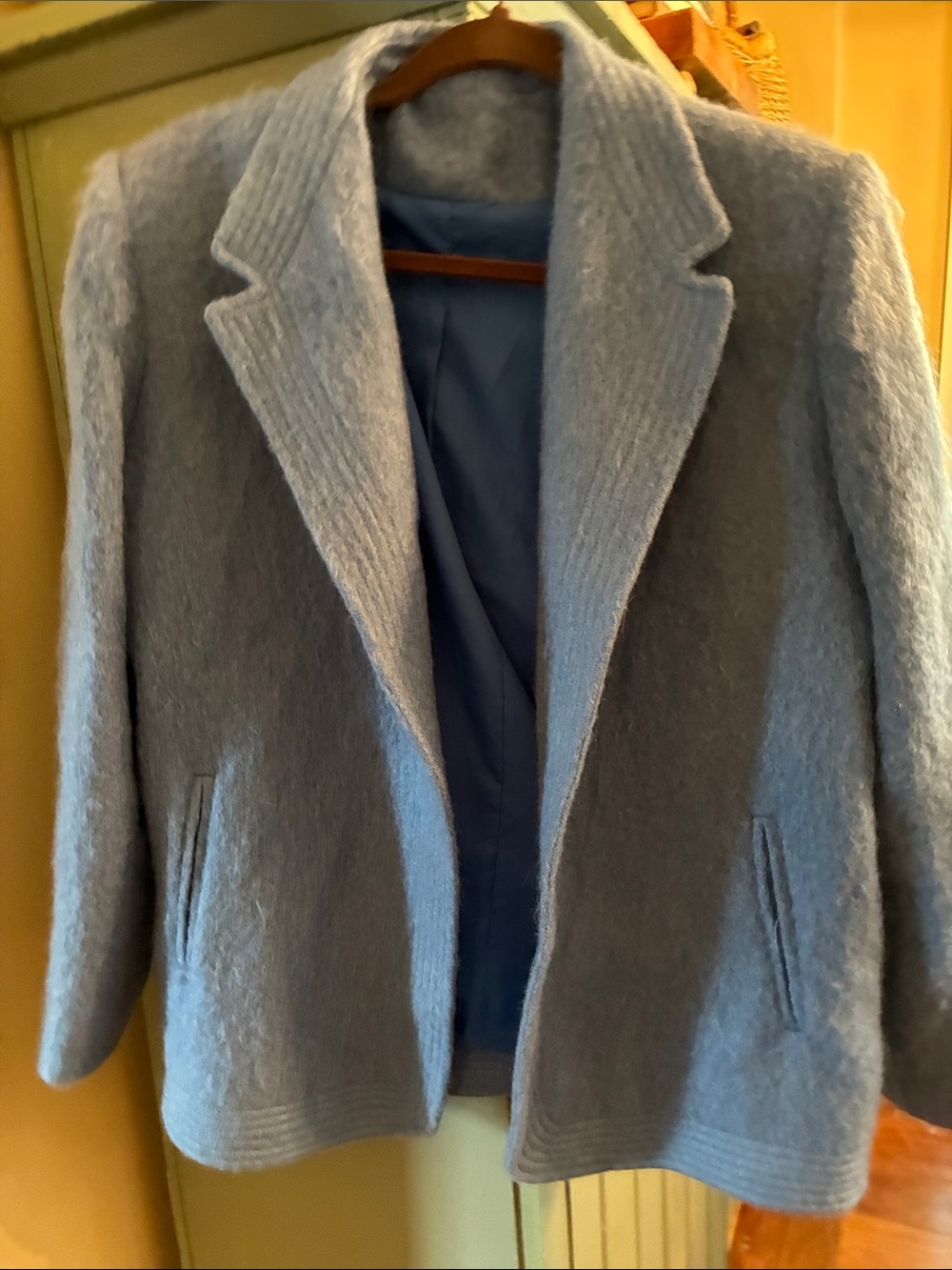 Light Blue Mohair-Blend Tailored Blazer Jacket